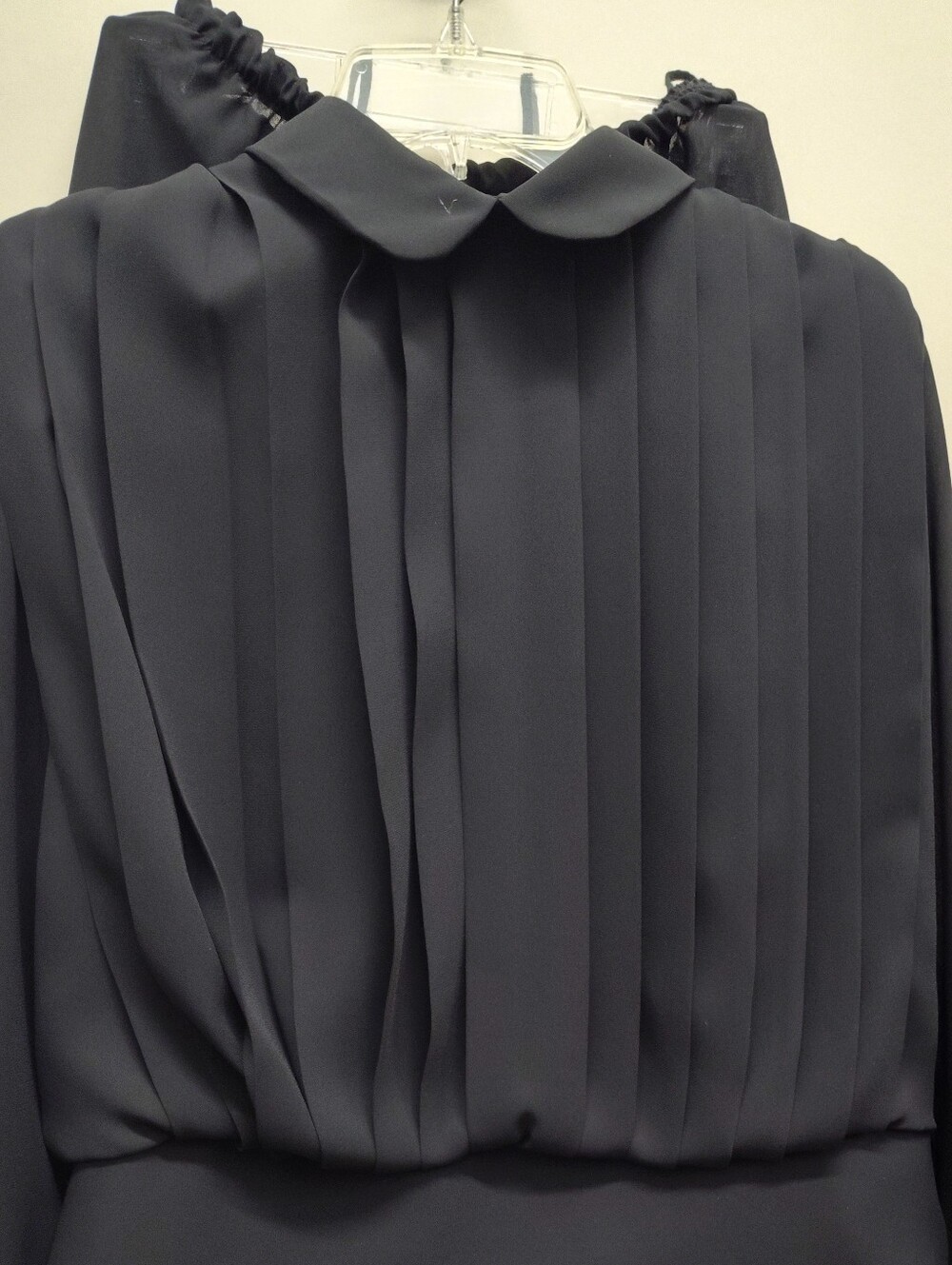VTG Black Pleated Peter Pan Collar Women's Skirt And Blouse Set